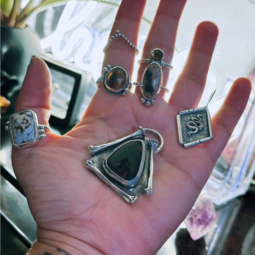 Handmade “Lilith’s Boneyard” Sterling Silver and Fire Obsidian Statement Pendant